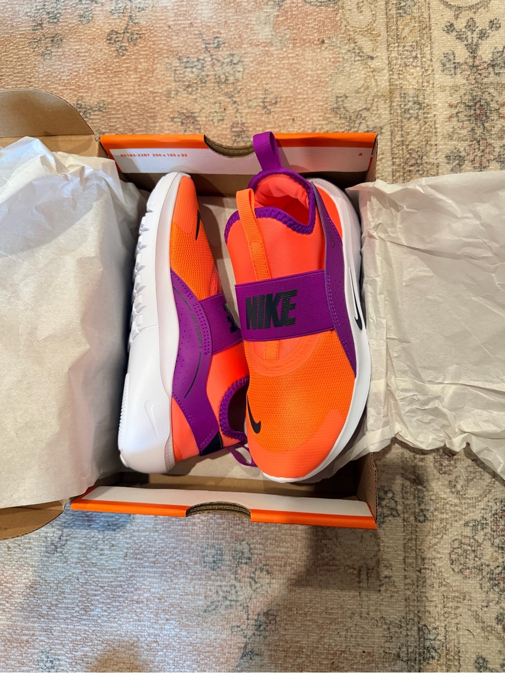 Nike Kids Flexrunner 4 Slip-On Sneakers in Bright Orange and Purple